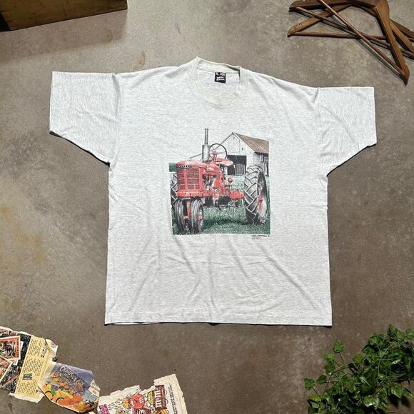 Vintage 90s Single Stitch Farmall Tractor Tee Mens 2XL Grey Nature Farming Shirt - Picture 1 of 4